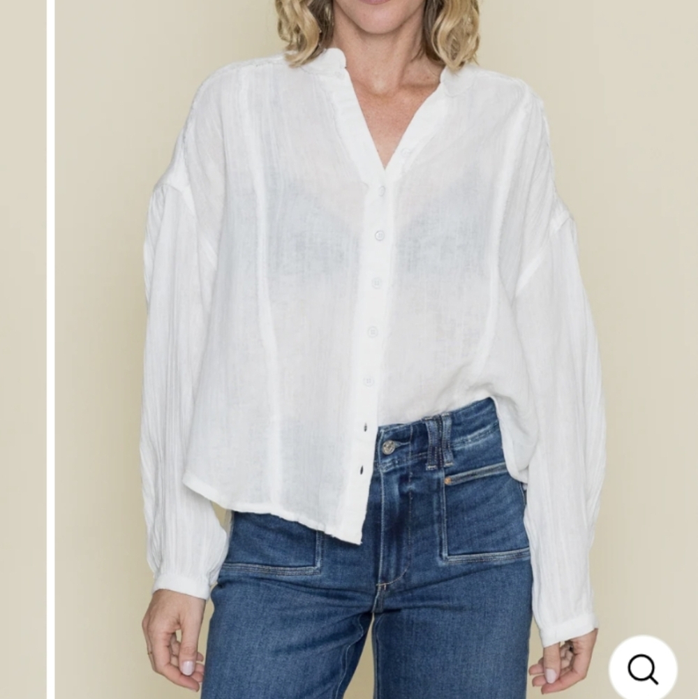 Free People We The Free Valley Double Cloth Top White Size Large